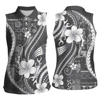 Samoa Siapo Tribal Pattern Women Sleeveless Polo Shirt Light Gray Polynesian Plumeria Tapa Motif