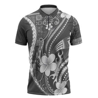Samoa Siapo Tribal Pattern Zipper Polo Shirt Light Gray Polynesian Plumeria Tapa Motif LT9 Gray - Polynesian Pride