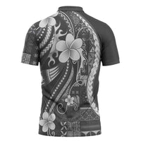 Samoa Siapo Tribal Pattern Zipper Polo Shirt Light Gray Polynesian Plumeria Tapa Motif LT9 - Polynesian Pride
