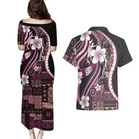 Samoa Siapo Tribal Pattern Couples Matching Puletasi and Hawaiian Shirt Violet Polynesian Plumeria Tapa Motif LT9 - Polynesian Pride