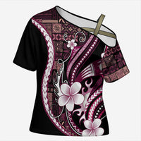 Samoa Siapo Tribal Pattern Cross Shoulder Shirt Violet Polynesian Plumeria Tapa Motif LT9 Female Violet - Polynesian Pride