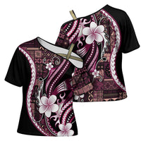 Samoa Siapo Tribal Pattern Cross Shoulder Shirt Violet Polynesian Plumeria Tapa Motif LT9 - Polynesian Pride