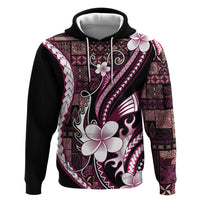 Samoa Siapo Tribal Pattern Hoodie Violet Polynesian Plumeria Tapa Motif