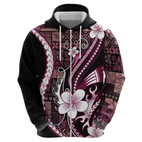 Samoa Siapo Tribal Pattern Hoodie Violet Polynesian Plumeria Tapa Motif