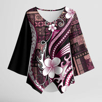 Samoa Siapo Tribal Pattern Kimono Sleeve Blouse Violet Polynesian Plumeria Tapa Motif LT9 Female Violet - Polynesian Pride