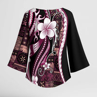 Samoa Siapo Tribal Pattern Kimono Sleeve Blouse Violet Polynesian Plumeria Tapa Motif LT9 - Polynesian Pride