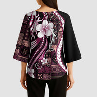 Samoa Siapo Tribal Pattern Kimono Sleeve Blouse Violet Polynesian Plumeria Tapa Motif LT9 - Polynesian Pride