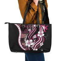Samoa Siapo Tribal Pattern Leather Tote Bag Violet Polynesian Plumeria Tapa Motif LT9 - Polynesian Pride