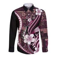 Samoa Siapo Tribal Pattern Long Sleeve Button Shirt Violet Polynesian Plumeria Tapa Motif LT9 Unisex Violet - Polynesian Pride