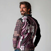 Samoa Siapo Tribal Pattern Long Sleeve Polo Shirt Violet Polynesian Plumeria Tapa Motif LT9 - Polynesian Pride