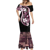 Samoa Siapo Tribal Pattern Mermaid Dress Violet Polynesian Plumeria Tapa Motif LT9 - Polynesian Pride