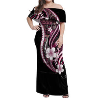 Samoa Siapo Tribal Pattern Off Shoulder Maxi Dress Violet Polynesian Plumeria Tapa Motif LT9 Women Violet - Polynesian Pride