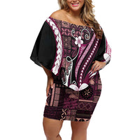 Samoa Siapo Tribal Pattern Off Shoulder Short Dress Violet Polynesian Plumeria Tapa Motif LT9 Women Violet - Polynesian Pride