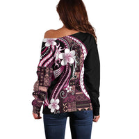 Samoa Siapo Tribal Pattern Off Shoulder Sweater Violet Polynesian Plumeria Tapa Motif LT9 - Polynesian Pride