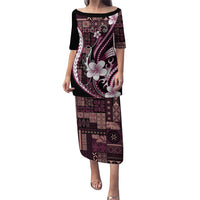Samoa Siapo Tribal Pattern Puletasi Violet Polynesian Plumeria Tapa Motif LT9 Long Dress Violet - Polynesian Pride