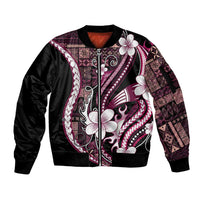 Samoa Siapo Tribal Pattern Sleeve Zip Bomber Jacket Violet Polynesian Plumeria Tapa Motif LT9 Unisex Violet - Polynesian Pride