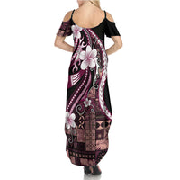 Samoa Siapo Tribal Pattern Summer Maxi Dress Violet Polynesian Plumeria Tapa Motif LT9 - Polynesian Pride