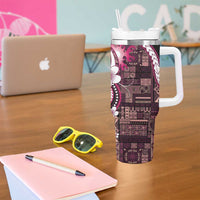 Samoa Siapo Tribal Pattern Tumbler With Handle Violet Polynesian Plumeria Tapa Motif LT9 - Polynesian Pride