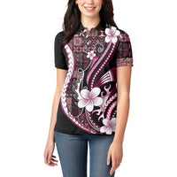 Samoa Siapo Tribal Pattern Women Polo Shirt Violet Polynesian Plumeria Tapa Motif LT9 - Polynesian Pride