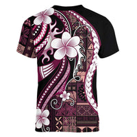 Samoa Siapo Tribal Pattern Women V-Neck T-Shirt Violet Polynesian Plumeria Tapa Motif LT9 - Polynesian Pride