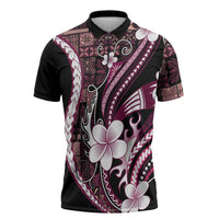Samoa Siapo Tribal Pattern Zipper Polo Shirt Violet Polynesian Plumeria Tapa Motif LT9 Violet - Polynesian Pride