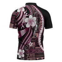 Samoa Siapo Tribal Pattern Zipper Polo Shirt Violet Polynesian Plumeria Tapa Motif LT9 - Polynesian Pride