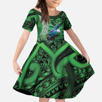 Tui Bird Koru Silver Fern Aotearoa Family Matching Off Shoulder Maxi Dress and Hawaiian Shirt