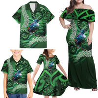 Tui Bird Koru Silver Fern Aotearoa Family Matching Off Shoulder Maxi Dress and Hawaiian Shirt