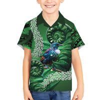 Tui Bird Koru Silver Fern Aotearoa Family Matching Off Shoulder Maxi Dress and Hawaiian Shirt