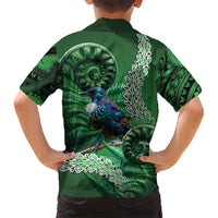 Tui Bird Koru Silver Fern Aotearoa Family Matching Off Shoulder Short Dress and Hawaiian Shirt