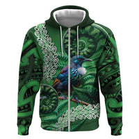 Tui Bird Koru Silver Fern Aotearoa Hoodie LT9 Zip Hoodie Green - Polynesian Pride