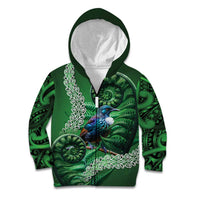 Tui Bird Koru Silver Fern Aotearoa Kid Hoodie LT9 Zip Hoodie Green - Polynesian Pride