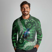 Tui Bird Koru Silver Fern Aotearoa Long Sleeve Polo Shirt LT9 - Polynesian Pride