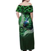 Tui Bird Koru Silver Fern Aotearoa Off Shoulder Maxi Dress LT9 - Polynesian Pride