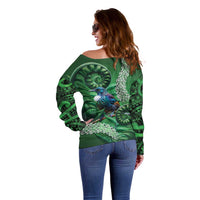 Tui Bird Koru Silver Fern Aotearoa Off Shoulder Sweater LT9 - Polynesian Pride