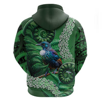 Tui Bird Koru Silver Fern Aotearoa Zip Hoodie LT9 - Polynesian Pride