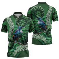 Tui Bird Koru Silver Fern Aotearoa Zipper Polo Shirt LT9 - Polynesian Pride