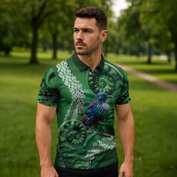 Tui Bird Koru Silver Fern Aotearoa Zipper Polo Shirt LT9 - Polynesian Pride