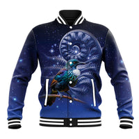 Tui Bird Matariki Galaxy Baseball Jacket Koru Silver Fern Aotearoa LT9 Unisex Galaxy - Polynesian Pride