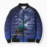 Tui Bird Matariki Galaxy Bomber Puffer Jacket Koru Silver Fern Aotearoa LT9 Unisex Galaxy - Polynesian Pride