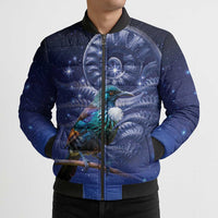 Tui Bird Matariki Galaxy Bomber Puffer Jacket Koru Silver Fern Aotearoa LT9 - Polynesian Pride