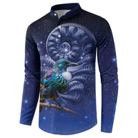 Tui Bird Matariki Galaxy Button Sweatshirt Koru Silver Fern Aotearoa LT9 - Polynesian Pride
