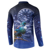 Tui Bird Matariki Galaxy Button Sweatshirt Koru Silver Fern Aotearoa LT9 - Polynesian Pride
