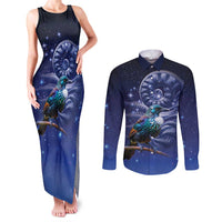 Tui Bird Matariki Galaxy Couples Matching Tank Maxi Dress and Long Sleeve Button Shirt Koru Silver Fern Aotearoa LT9 Galaxy - Polynesian Pride