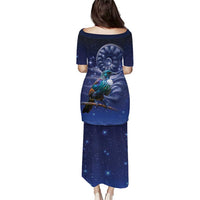 Tui Bird Matariki Galaxy Family Matching Puletasi and Hawaiian Shirt Koru Silver Fern Aotearoa