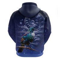 Tui Bird Matariki Galaxy Hoodie Koru Silver Fern Aotearoa