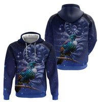 Tui Bird Matariki Galaxy Hoodie Koru Silver Fern Aotearoa