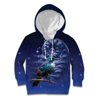 Tui Bird Matariki Galaxy Kid Hoodie Koru Silver Fern Aotearoa LT9 Hoodie Galaxy - Polynesian Pride