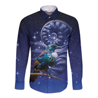 Tui Bird Matariki Galaxy Long Sleeve Button Shirt Koru Silver Fern Aotearoa LT9 Unisex Galaxy - Polynesian Pride