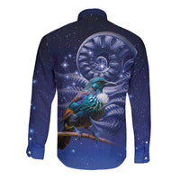 Tui Bird Matariki Galaxy Long Sleeve Button Shirt Koru Silver Fern Aotearoa LT9 - Polynesian Pride